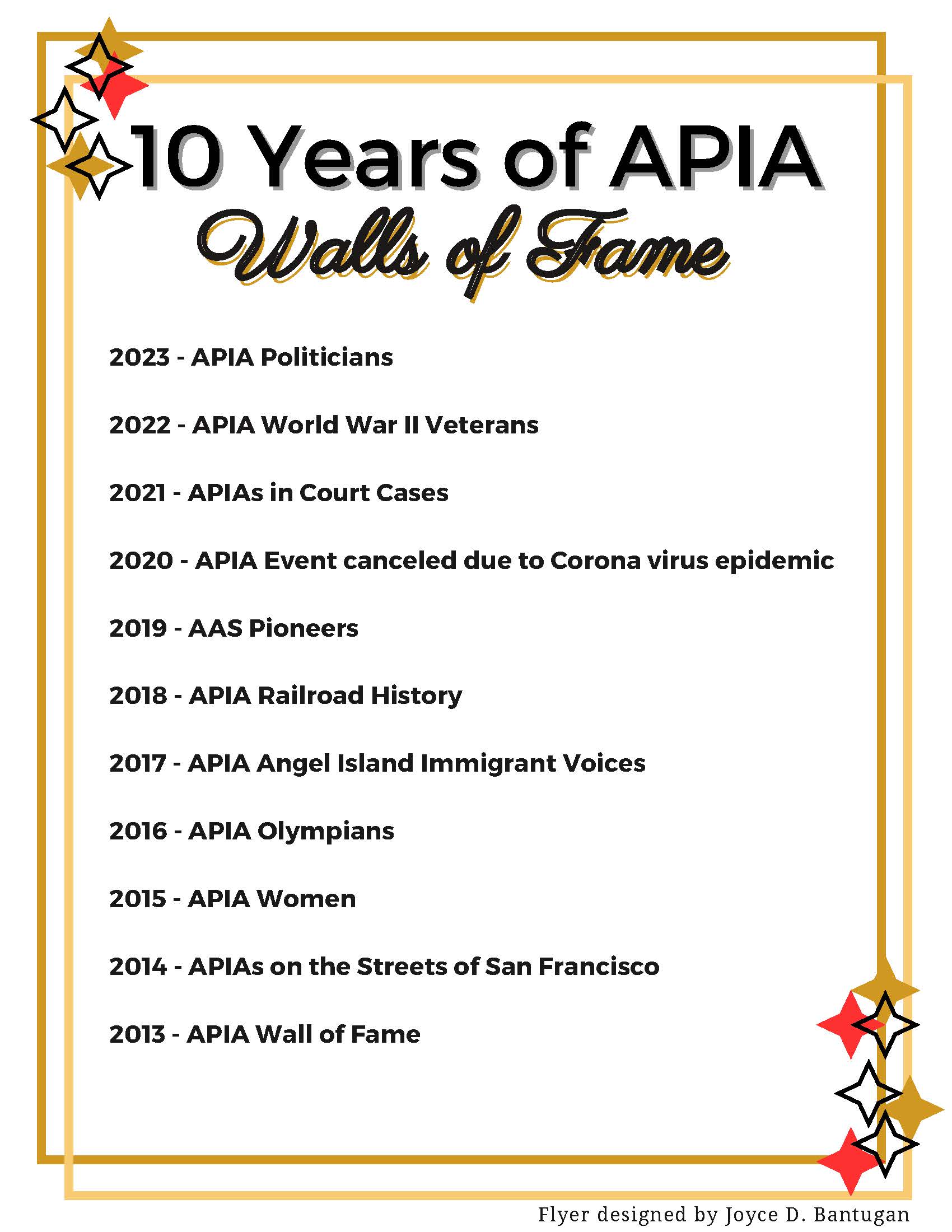 APIA 10 Year Walls of Fame
